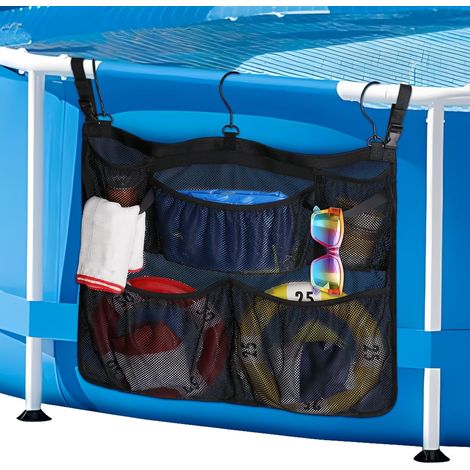 Panier de Rangement pour Piscine, Sac de Rangement avec Crochets et 5 Poches, Accessoires de Piscine Hors Sol, Noir, Panier Rangement Bord de Piscine pour Piscine Hors Sol et Salle de Bain (1/5)