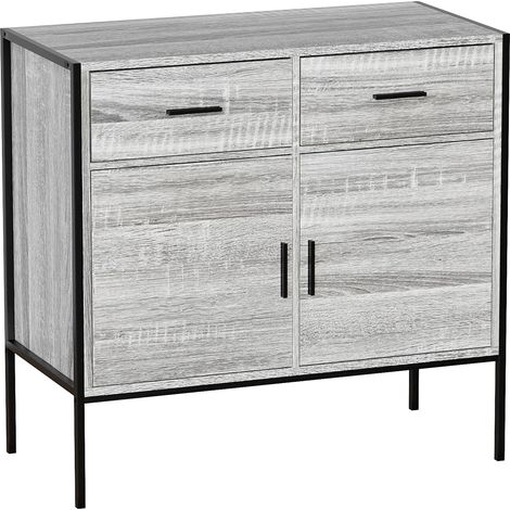 Brooklyn Industrial Sideboard 2 Door 2 Drawer Buffet Cupboard Dispay Cabinet, Grey
