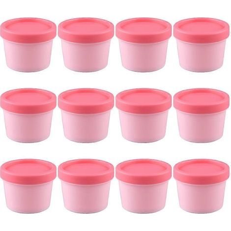 Set mit 12 leeren Eiscremebechern, Gesichtsmaskenbehältern, nachfüllbaren Sahnetöpfchen mit Deckel – 7,1 x 7,1 cm – Rosa (1/4)