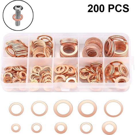 Kupferdichtringe Cuivre Disque plat de Rondelles plates Bague d'étanchéité Gamme Kit avec Box convient pour les Vis de Fixations