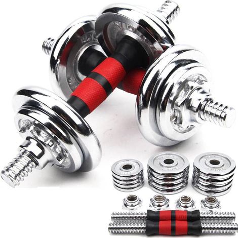 TRADE SHOP - Set Manubri Componibili Pesi Regolabili Palestra Dumbbell In Acciaio 10kg Totale - (1/2)