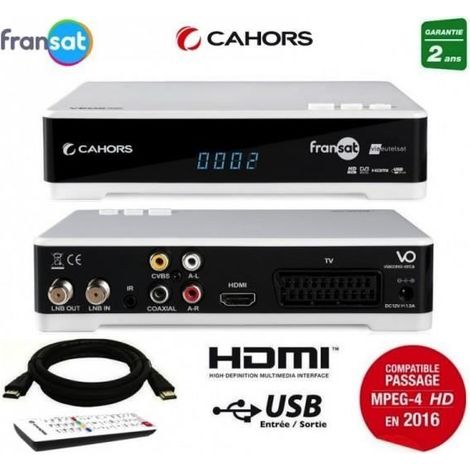 Récepteur satellite HD - CAHORS - VEOX - Compatible FRANSAT HD - Cordon HDMI 2M - Design élégant