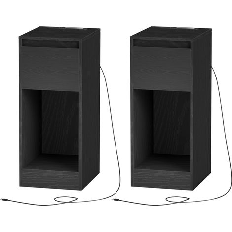 Lot de 2 Tables de Chevet Slim avec Tiroir, Éclairage LED et Ports USB, Noir (1/5)