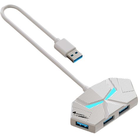 Hub USB 3.0 à 4 ports 5 Gbit/s haute vitesse alimenté par transmission USB pour ordinateur portable (blanc, 1,2 m) (1/5)