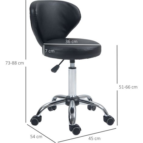 Siège atelier rotatif 360° avec fonction massage intégrée et roulettes - hauteur d'assise ajustable de 49 à 64 cm, dossier ergonomique - piètement en acier chromé, garniture en cuir synthétique noir (1/5)