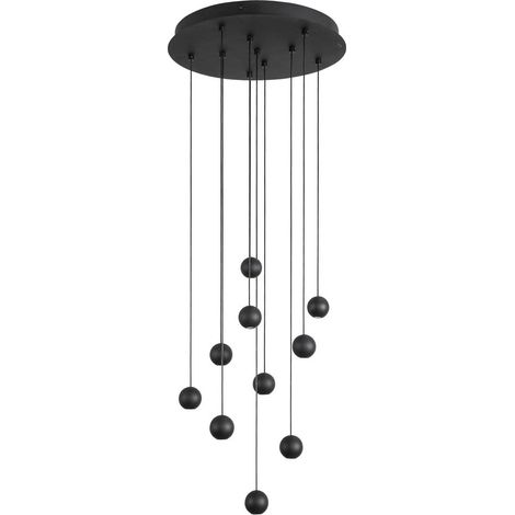 Merano Burbank Plafonnier Suspendu LED Intégré 10 Lumières Noir Aluminium Fil Tissu Noir LED 10x4.5W 1860Lm 3000K