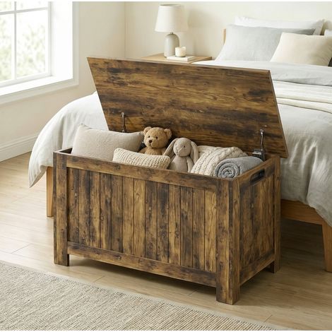 Baule contenitore 81x40x46 cm in MDF marrone rustico salvaspazio FloraGrace (1/5)