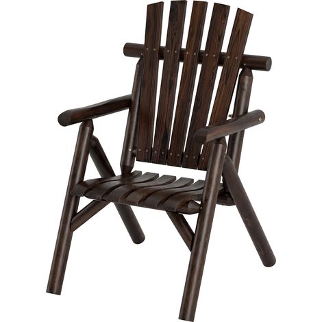 Chaise de Jardin en Bois 1 Place, Fauteuil avec Dossier Haut à Lattes, Assise Incurvée et Accoudoirs Intégrés, Style Adirondack, Charge 150 kg, Marron (1/5)