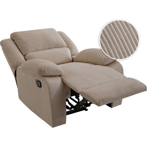 Loungitude – Fauteuil relaxation manuel LEO – Velours côtelé taupe – Inclinaison réglable manuellement – Assise moelleuse pour confort optimal (1/5)