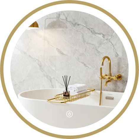 Runder LED-Badezimmerspiegel, 40 cm, beleuchteter Wandspiegel mit 3 Farbtemperaturen, Dimmerschalter, Gold