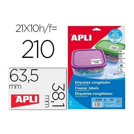 Etiqueta adhesiva apli 12328 tamaño 63,5x38,1 mm para congelados caja con 10 hojas a4 blancas directiva europea
