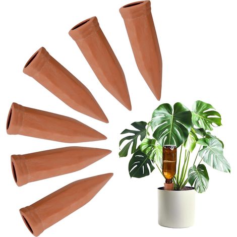 6 Pièces Cône d'Irrigation, Terre Cuite, Arrosage Automatique, Goutte à Goutte, Plantes Intérieur Extérieur (1/5)