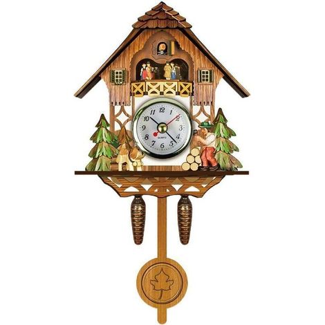 Antike Kuckucksuhr aus Holz, Vogelhaus-Wanduhr, Wohndekoration, Hängekuckucksuhr, automatische Schwingglocke, Pendel, Wohnaccessoires