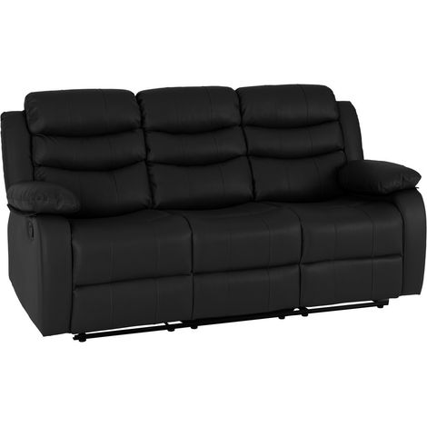 Roma 3 Seater Recliner Sofa - L90 x W185 x H102 cm - Black Faux Leather