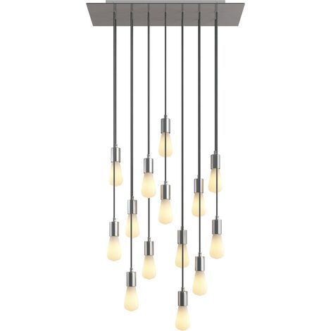 creative cables - Lampada a sospensione a 14 cadute con XXL Rose-One rettangolare 675 mm completa di cavo tessile e finiture in metallo (1/5)