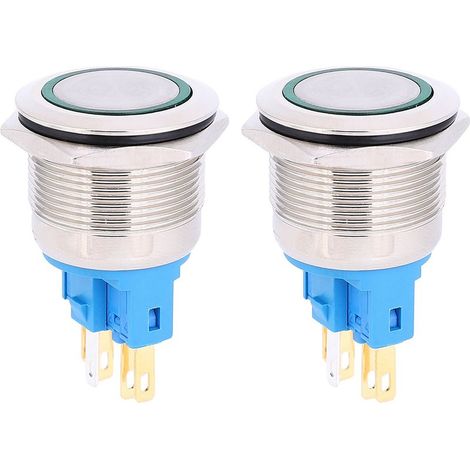 Bouton Poussoir Vert 22mm IP65 avec Anneau de Réinitialisation, 6 Broches, DC12-24V pour Interrupteur (1/5)