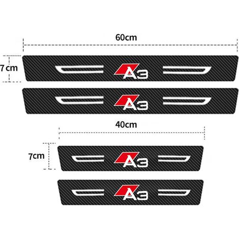 (4 pièces) Seuil de porte en fibre de carbone - Autocollants de protection pour seuil de coffre et pare-chocs de voiture Audi A3 avec logo - Film protecteur pour pédales (1/2)