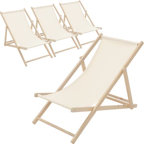 ECD Germany 4er Set Liegestuhl klappbar, Beige, aus Holz, verstellbare Rückenlehne, 3 Positionen, bis 120kg, Sonnenliege Gartenliege Strandliege Strandstuhl Holzklappstuhl, für Garten, Balkon & Strand