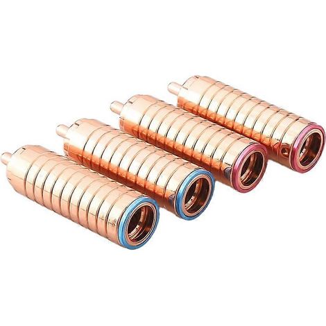Quatre connecteurs plaqués cuivre pour fiches de câbles audio d'interconnexion RCA, compatibles avec les connecteurs RCA et les équipements audio haute fidélité. (1/5)