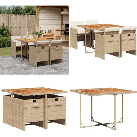 5-tlg. Garten-Essgruppe mit Kissen Beige Poly Rattan - Gartentisch - Gartenmöbelset - Esstisch - Outdoor Möbel - Terrassenmöbel - Home & Living (1/5)