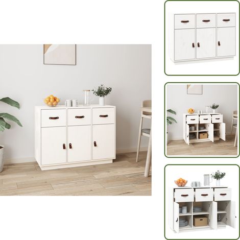 Buffet Blanc 100x40x75 cm Bois massif de pin - Buffet - Meuble De Rangement - Commode - Armoire - Mobilier (1/5)