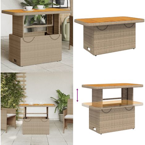 Table de jardin beige 90x55x71 cm résine tressée et bois acacia - Table De Jardin - Table Extérieure - Mobilier De Jardin - Table Patio - Table Extensible - Home & Living (1/5)