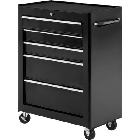 Lockable 5-Drawer Tool Chest on Wheels, Steel Storage Cabinet for Garage and Workshop, Sleek Black Design