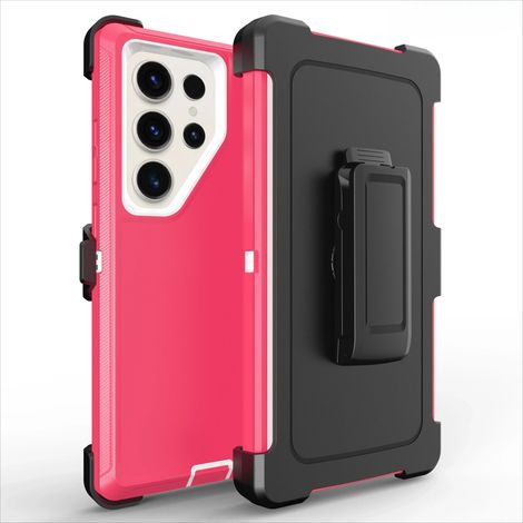 (Rose, Galaxy S23 Ultra) Étui de protection robuste et antichoc avec clip ceinture. (1/3)