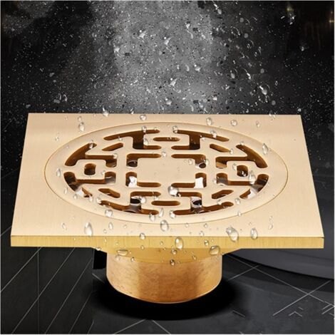 Luxuriöser, goldfarbener Duschablauf aus massivem Messing, 100 x 100 mm, quadratisch, geruchshemmend, für Badezimmer