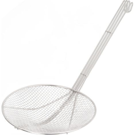 Écumoire louche perforée en inox à long manche maille fine avec crochet pour cuisson et friture 20 cm / 7,9 pouces (1/5)