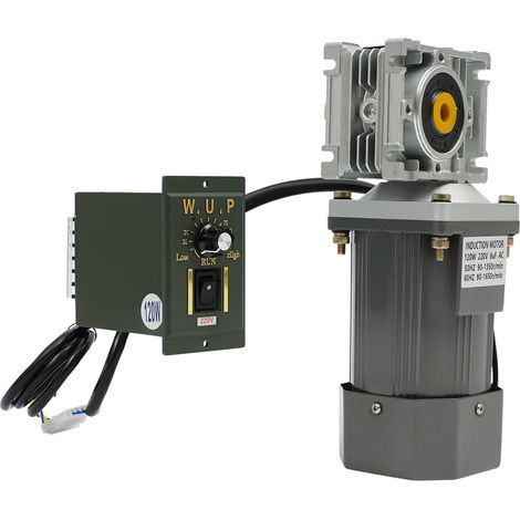 HAUTOUR 220V 120W Moteur à engrenage à vis sans fin électrique avec régulateur, vitesse de rotation réglable, réducteur d'engrenage à vis sans fin avec roulement à billes double, moteur à engrenage à (1/5)