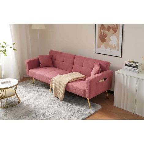 Canapé deux places avec dossier réglable coussins et poches de rangement latérales Canapé-lit pieds dorés Rose (1/5)