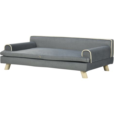 Canapé chien chat design scandinave coussin moelleux amovible pieds bois massif gris 100x62x32 cm