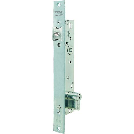 Serrure à encastrer pour profilés métalliques, axe 20 mm, finition gris inox, pêne réversible (1/3)
