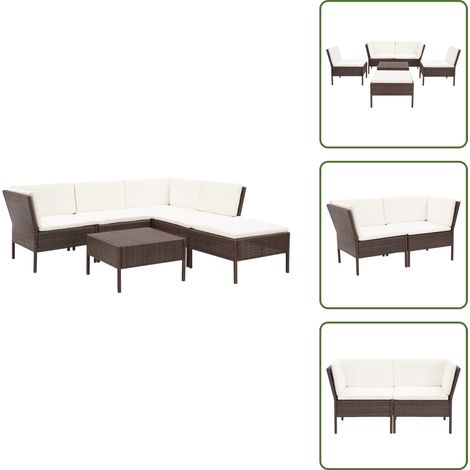 6-tlg. Garten-Lounge-Set mit Auflagen Poly Rattan Braun - Gartenloungesessel - Outdoor-Loungeset - Rattan Gartenmöbel - Poolparty Dekoration - Gartenmöbel Set (1/5)