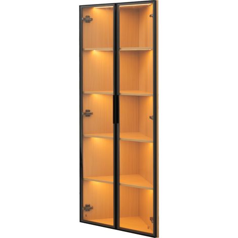 Vetrina angolare LED in vetro 62x35x160 cm effetto rovere con anta e luce integrata HOMVRA (1/5)
