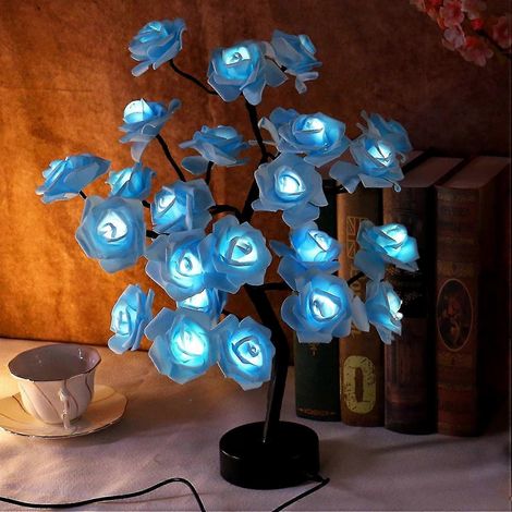 18 Zoll (ca. 45 cm) große künstliche Tischleuchte mit blauen Rosenblüten, USB-Anschluss/Batteriebetrieb, Raumdekoration (1/5)