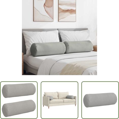 vidaXL Polyesterfüllung - Bolsterkissen 2 Stück Hellgrau Ø 25 x 70 cm Mikrofaserstoff (1/5)