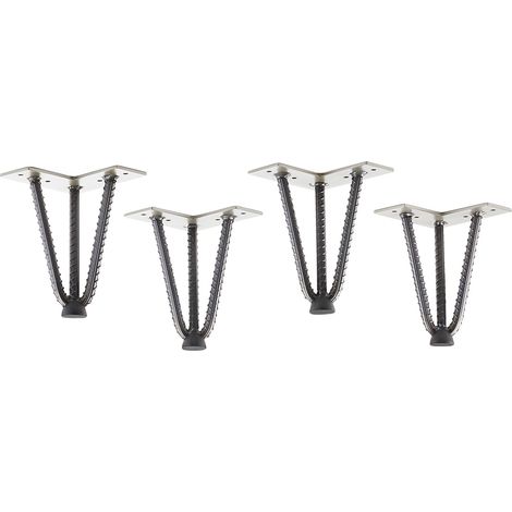 SOTECH 4 Stück Tischbeine Haarnadelbeine mit Bodenschutz Stahl 3 Streben Montageplatte 12x12cm Rohstahl klar lackiert Höhe 150 mm (Moniereisen) (1/5)