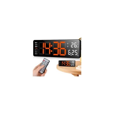 Horloge Murale LED - 1 pièce, Horloge Murale LED 13 Pouces Orange - Télécommande (1/5)