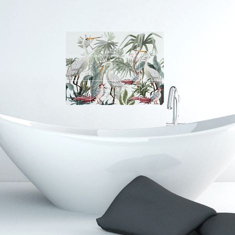 Sticker adhésif déco x12, 15x15cm, représentation hérons cendrés et feuillage, aspect peinture. Idéal pour homestaging. (1/3)