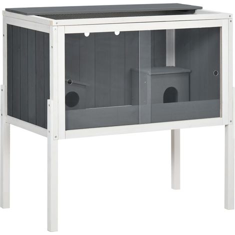 Cage pour rongeur grande cage bois 82x45x81cm grise avec 2 maisons et accessoires pour hamsters nains et petits animaux (1/5)