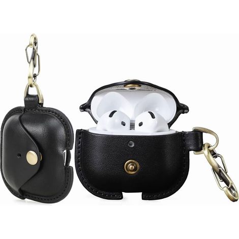 Étui pour AirPods 4 en cuir pleine fleur Hiram, coque de protection pour écouteurs Bluetooth sans fil compatible avec la 4ème génération d'AirPods 2024, avec anneau de fixation et bouton pression méta (1/4)