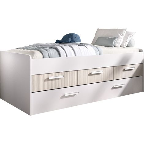DEKIT LEKA - CAMA PARA DORMITORIO - BLANCO / NATURAL ALISTONADO - 67,5 x 194,3 x 95