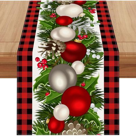 Weihnachtlicher Tischläufer – Waschbar – Weihnachtsdekoration – Küchendekoration – 140 x 40 cm – Rot und Weiß