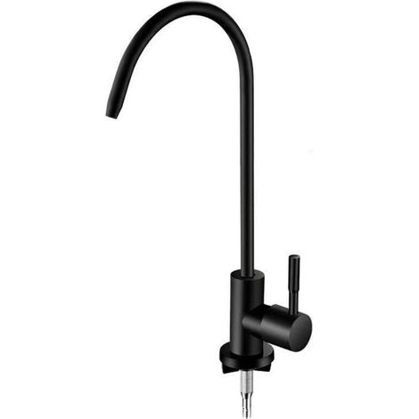 Rubinetto da cucina nero con sistema di osmosi inversa integrato - Rubinetto per acqua potabile a collo d'oca in acciaio inox da 1/4" - Raccordo per lavello da cucina