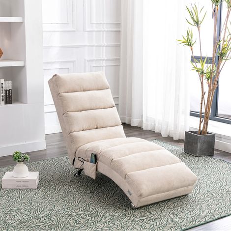 Fauteuil de massage d'intérieur avec télécommande, fauteuil de massage électrique inclinable, tissu en lin, pieds en métal, Beige