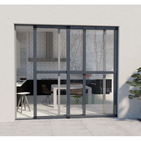 Zanzariera scorrevole regolabile in alluminio - L160 x A240 cm - Antracite RAL 7016