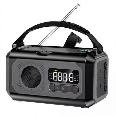 12000mAh Handkurbel-Solarradio mit Wetterfunktion, AM/FM/NOAA, SOS-Notruf, Leselampe für Camping (Schwarz) (1/5)