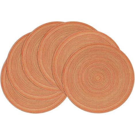 Ensemble de six sets de table ronds tissés, lavables, antidérapants et résistants à la chaleur, utilisables comme dessous de plat pour la cuisine ou la table à manger, et comme élément de décoration. (1/5)